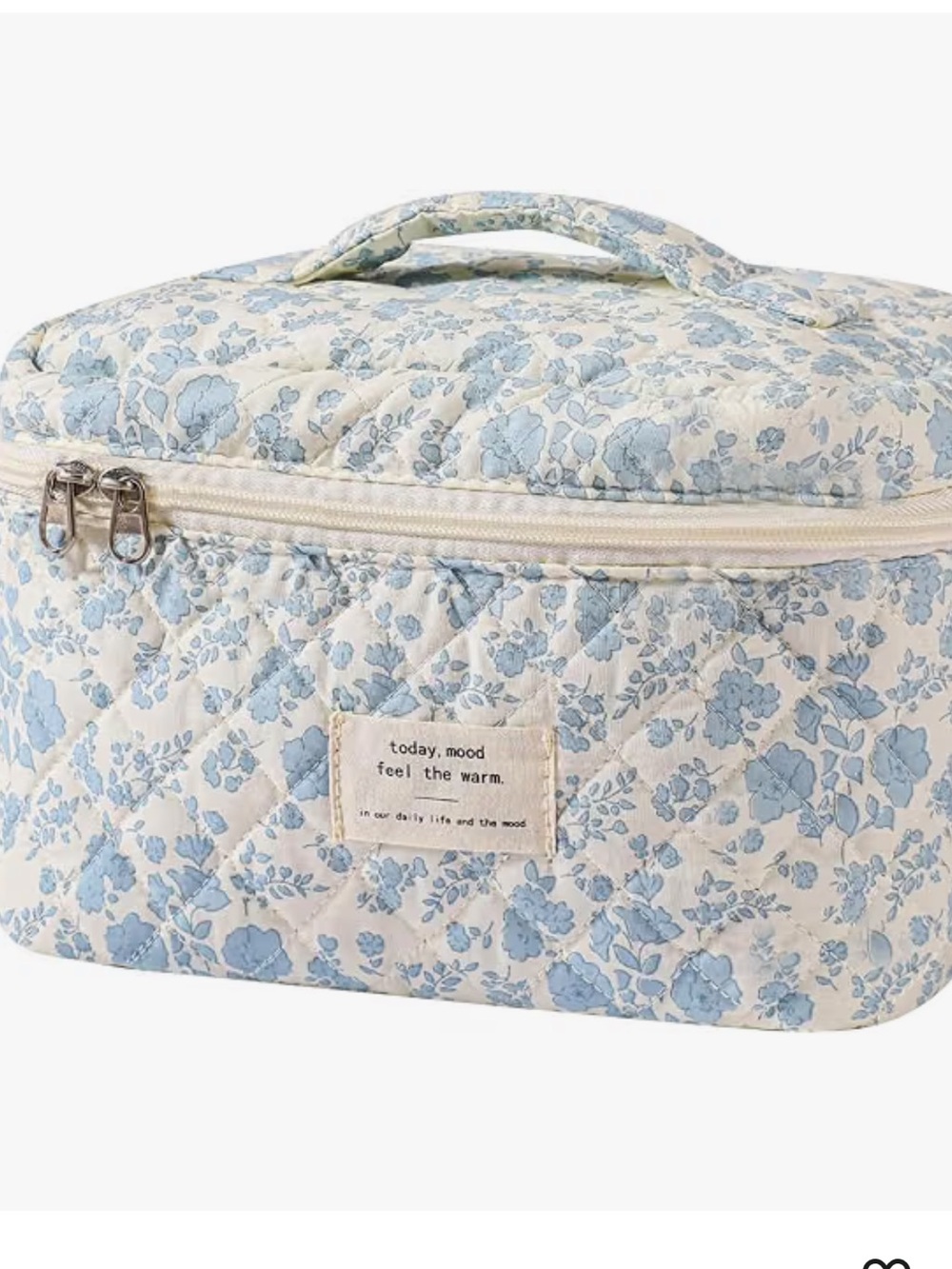 💙 Quilted Floral Cosmetic Case in Light Blue & Cream NEW
